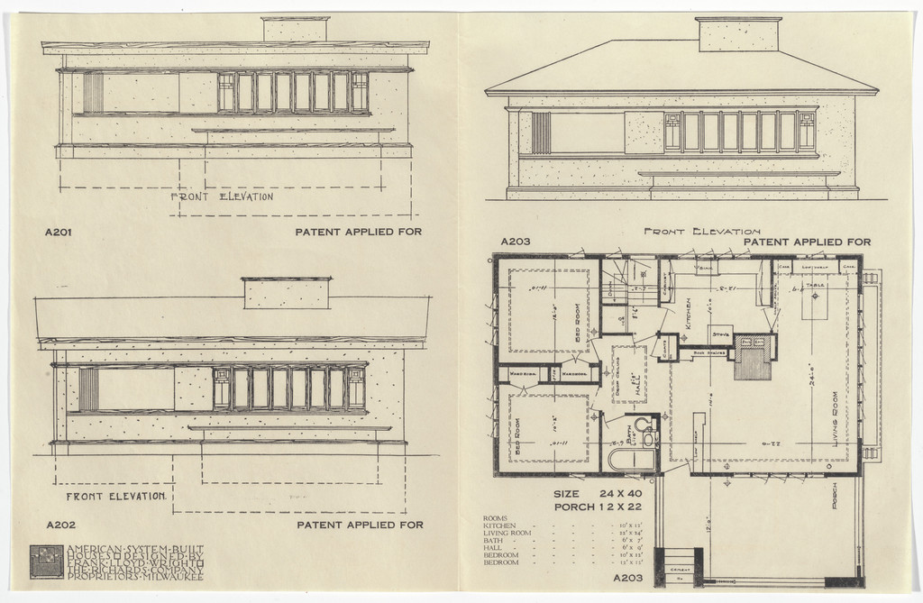 American System-Built Houses for The Richards Company project, Milwaukee, Wisconsin (Plan and elevations)