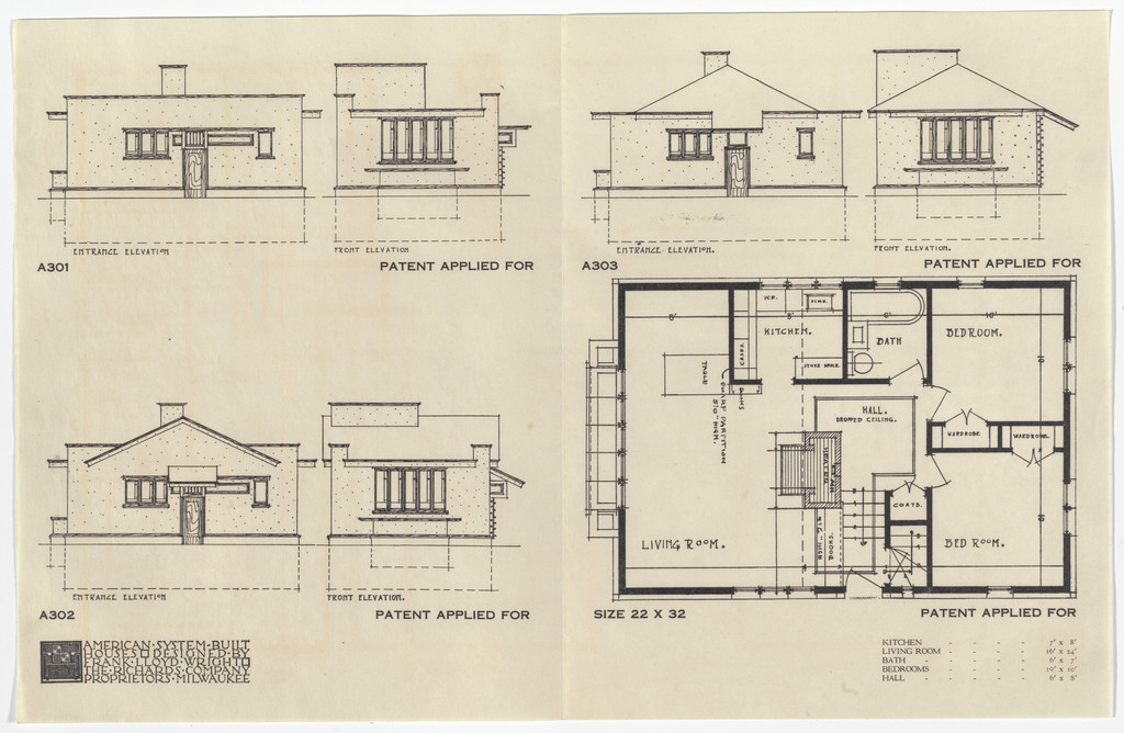 American System-Built Houses for The Richards Company project, Milwaukee, Wisconsin (Plan and elevations)