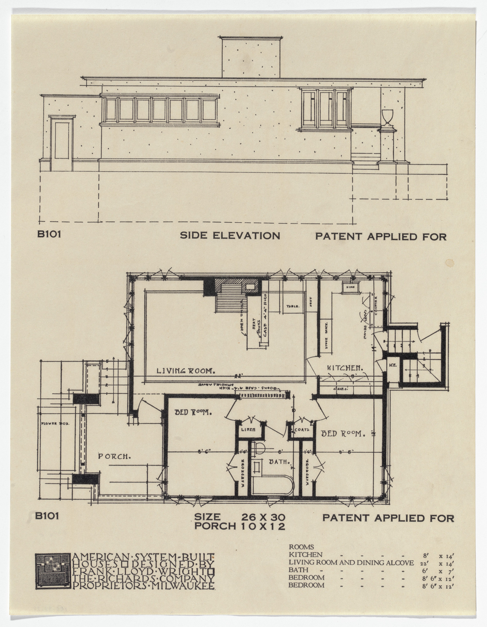 Frank Lloyd Wright. American System-Built Houses for The Richards Company project, Milwaukee, Wisconsin