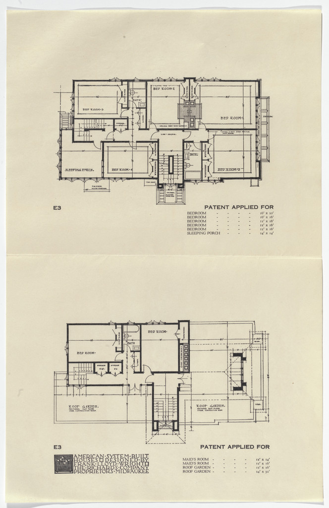 American System-Built Houses for The Richards Company project, Milwaukee, Wisconsin (Plans), Frank Lloyd Wright, 1915-17