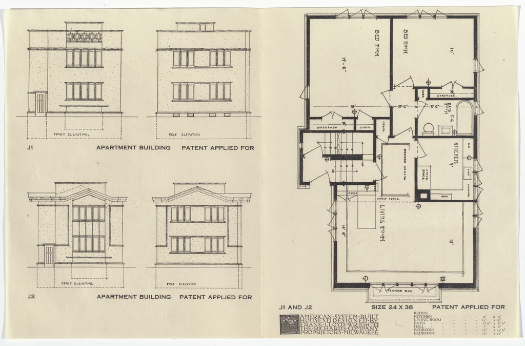 American System-Built Houses for The Richards Company project, Milwaukee, Wisconsin (Plan and elevations)