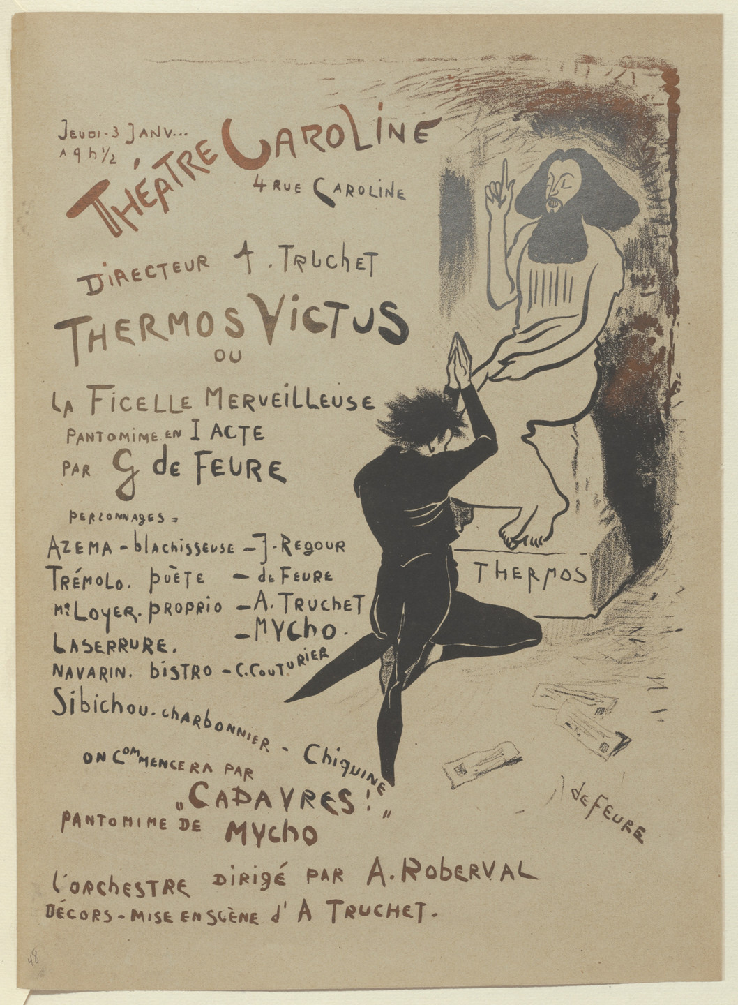 Georges de Feure. Program for Thermos Victus or the Marvelous String (Thermos victus ou La Ficelle merveilleuse) from The Beraldi Album of Theatre Programs. 1895