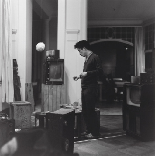 George Maciunas with Nam June Paik. Nam June Paik at his Exposition of Music – Electronic Television, Galerie Parnass, Wuppertal, March 11-20, 1963. 1963