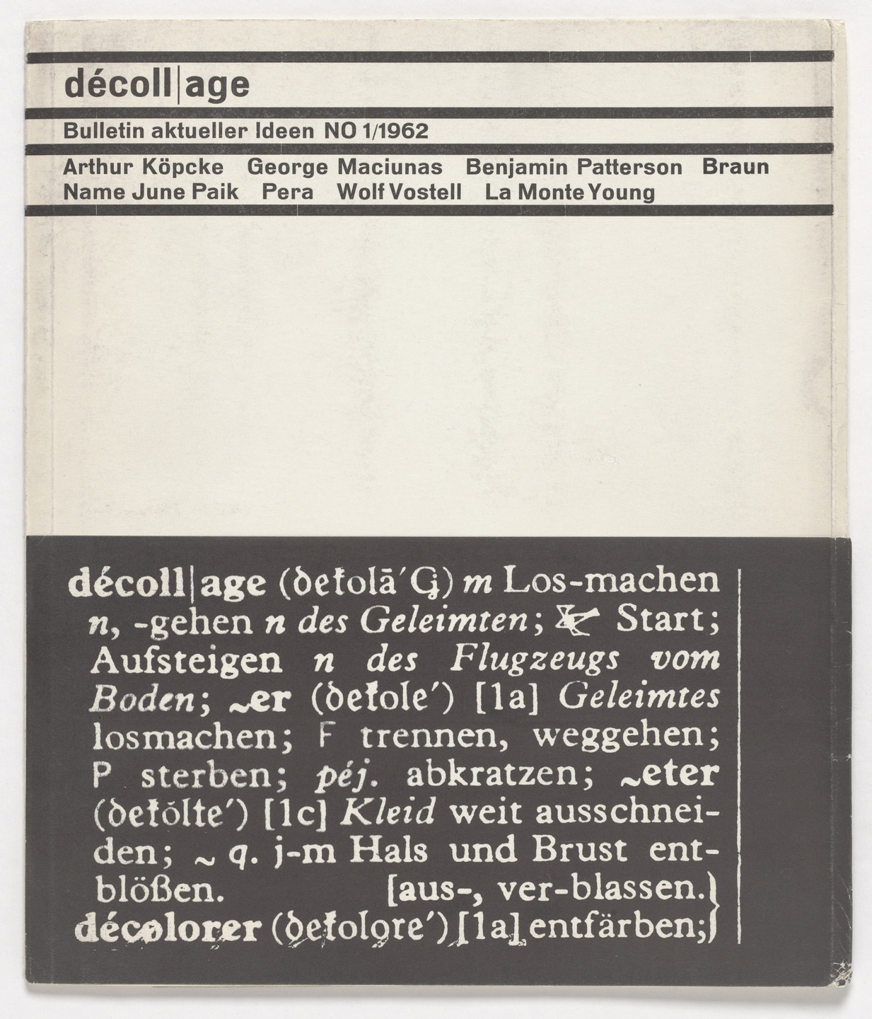 Various Artists, Arthur Köpcke, George Maciunas, Benjamin Patterson, Nam June Paik, Wolf Vostell, La Monte Young. dé-coll/age, no. 1. 1962