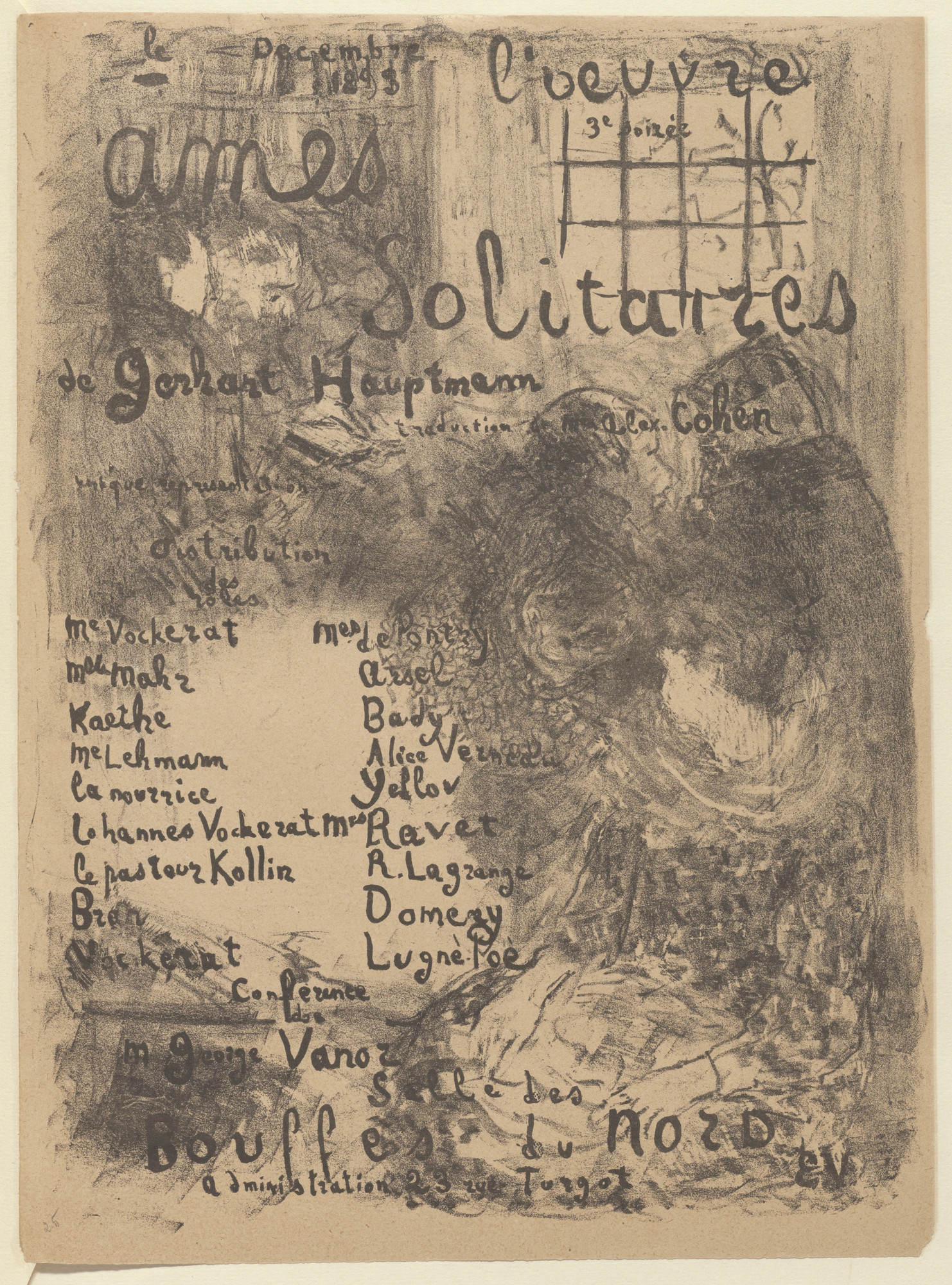 Édouard Vuillard. Program for Lonely Soles (Âmes solitaires) from The Beraldi Album of Theatre Programs
