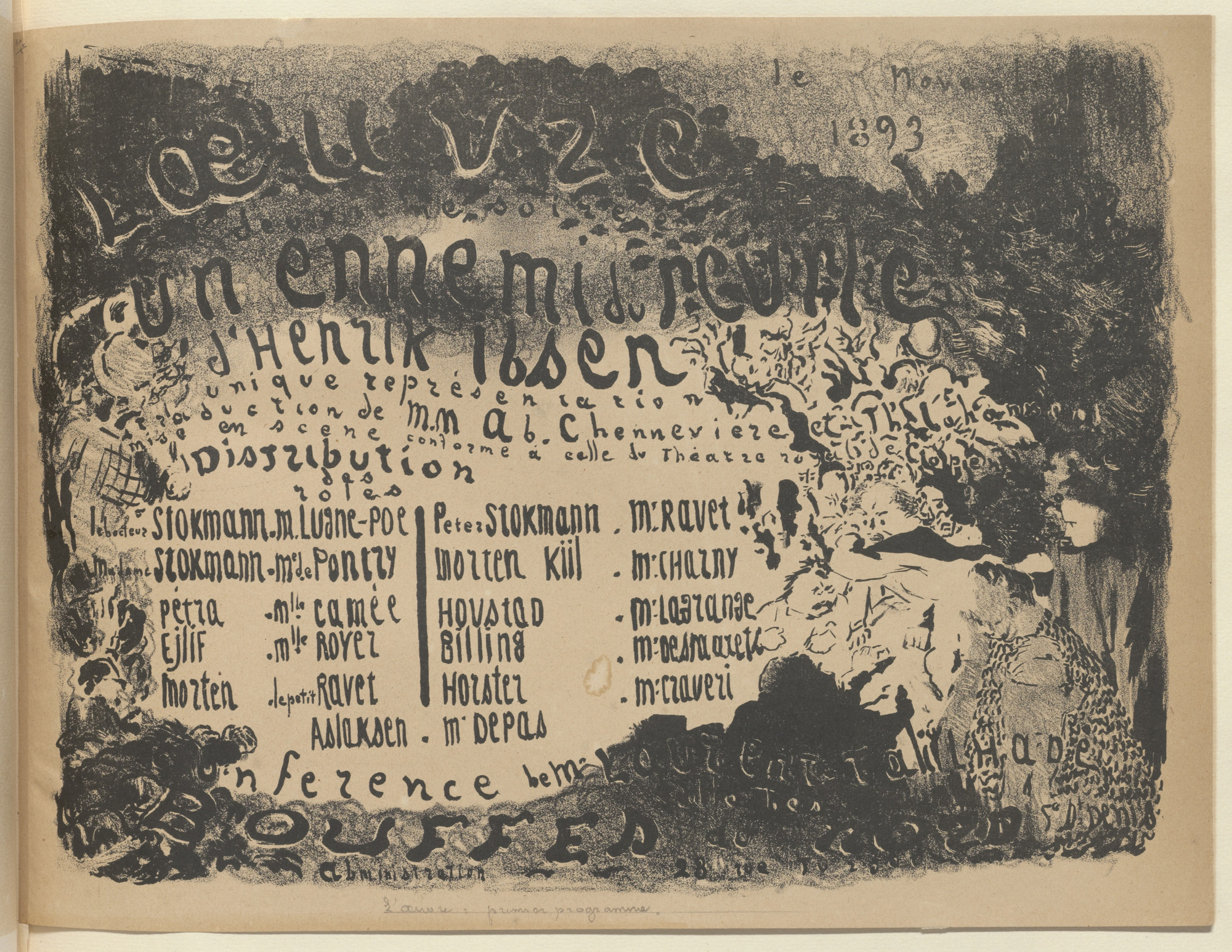 Édouard Vuillard. Program for An Enemy of the People (Un Ennemi du peuple) from The Beraldi Album of Theatre Programs