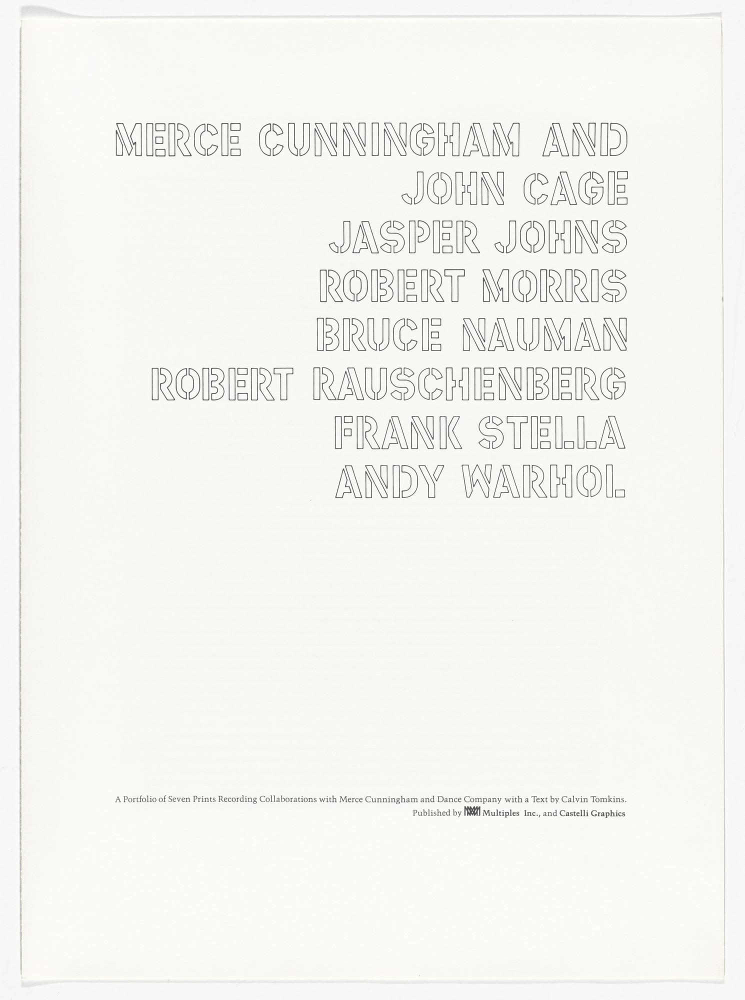 Various Artists, Andy Warhol, Frank Stella, Bruce Nauman, Robert Morris, Jasper Johns, Robert Rauschenberg, John Cage. Merce Cunningham Portfolio