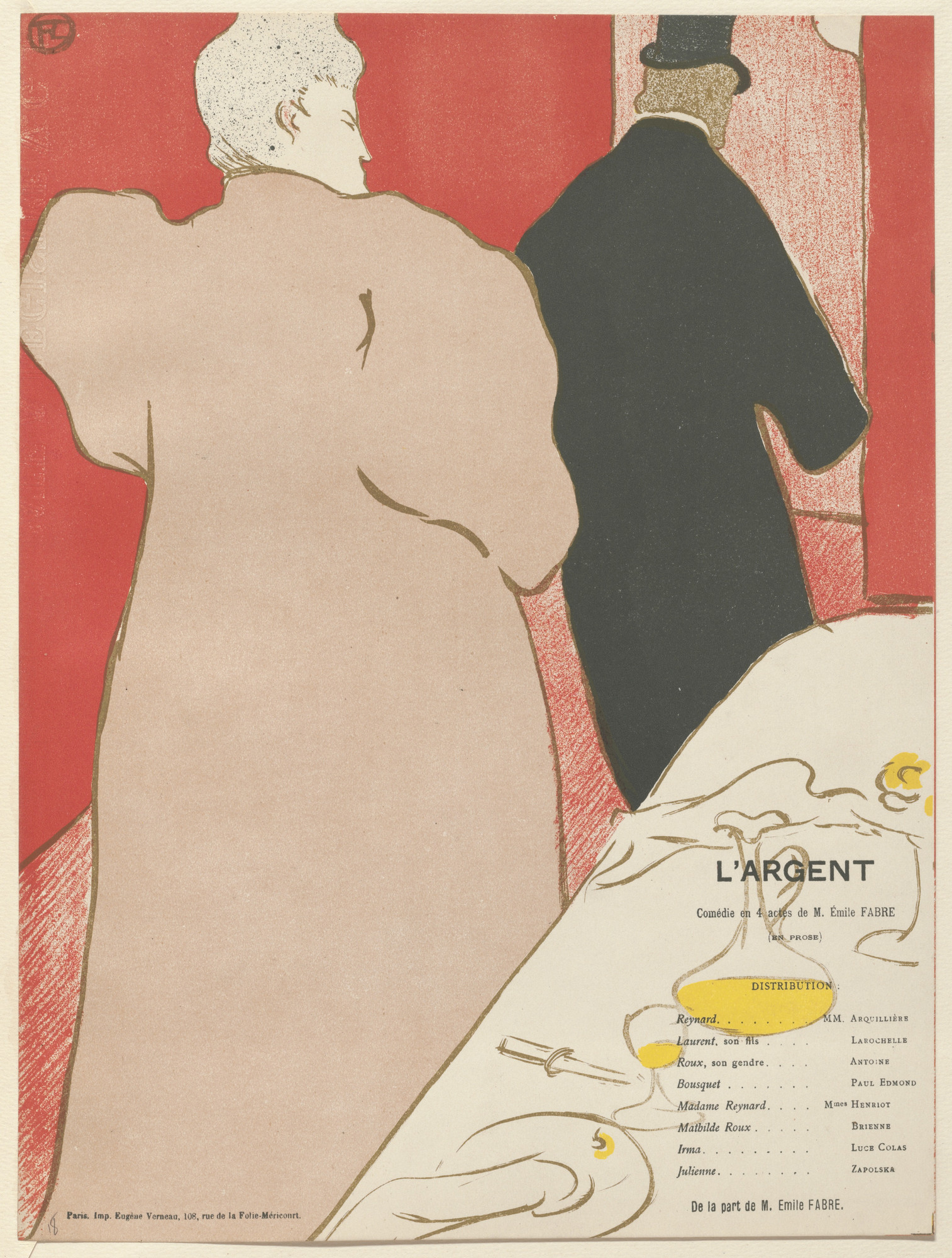 Henri de Toulouse-Lautrec. A Gentleman and a Lady (Un Monsieur et une dame), program for Money (L'Argent) from The Beraldi Album of Theatre Programs