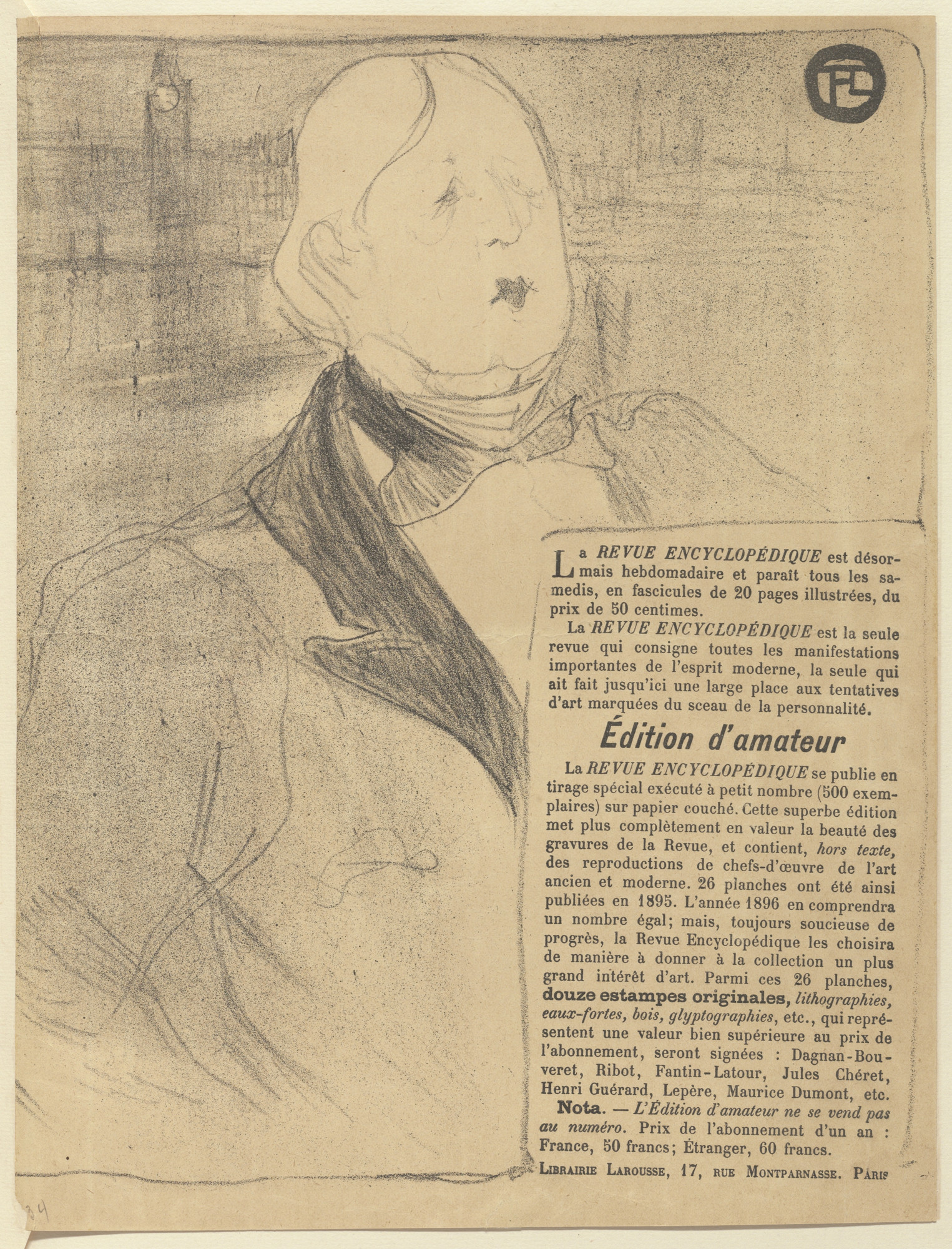 Henri de Toulouse-Lautrec. Oscar Wilde, program for Rafaël and Salomé from The Beraldi Album of Theatre Programs