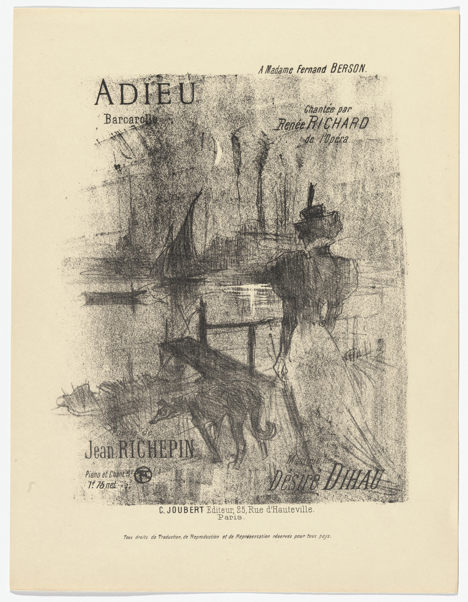Henri de Toulouse-Lautrec. Adieu from Quatorze lithographies