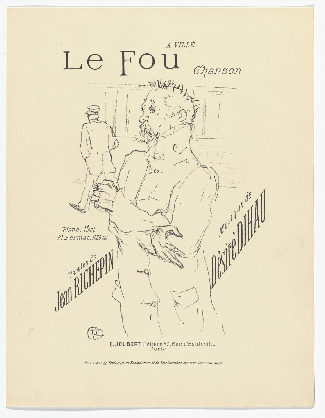 Henri de Toulouse-Lautrec. The Madman (Le fou) from Quatorze lithographies originales (Mélodies de Désiré Dihau). 1895, published 1935