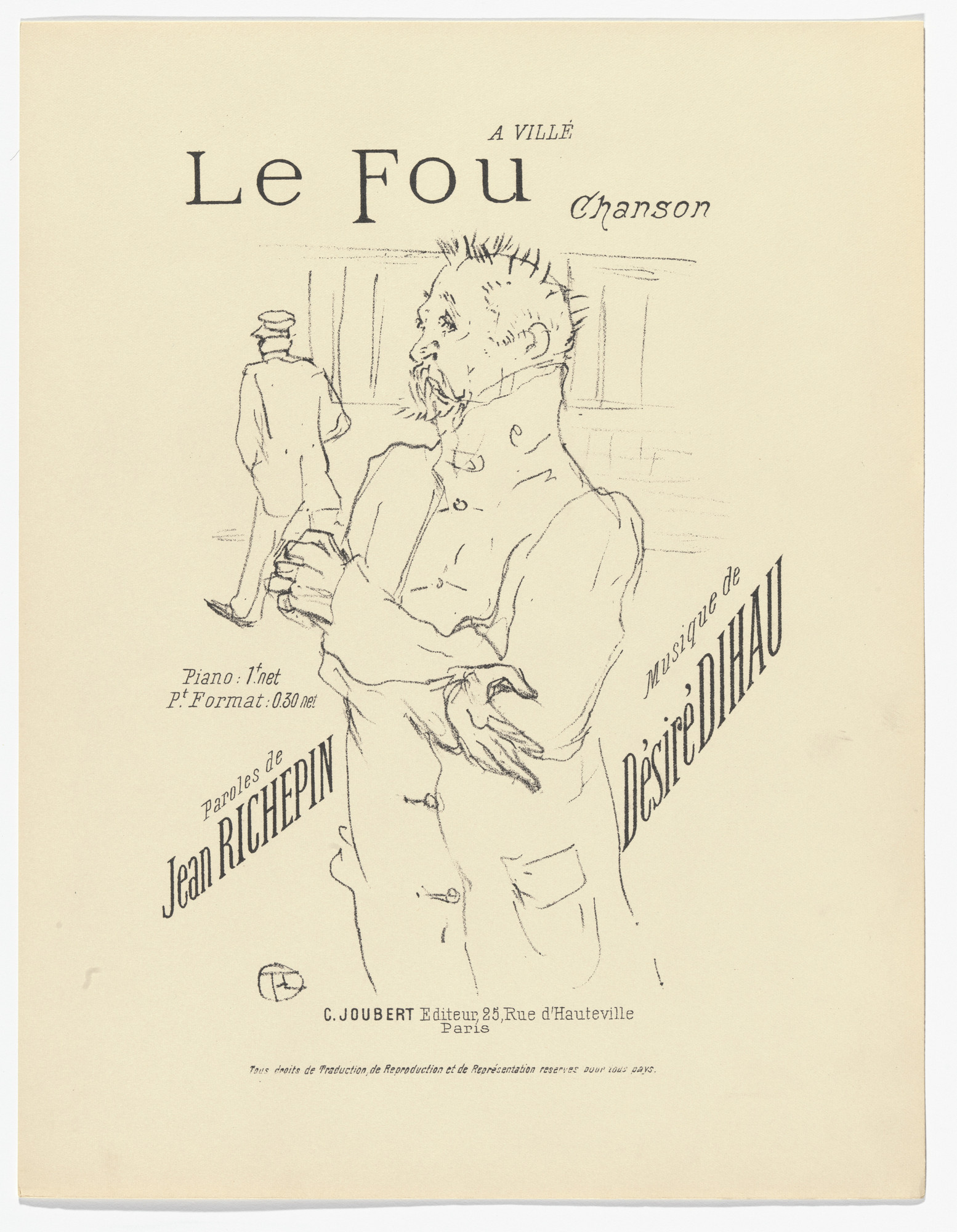 Henri de Toulouse-Lautrec. The Madman (Le fou) from Quatorze lithographies originales (Mélodies de Désiré Dihau)