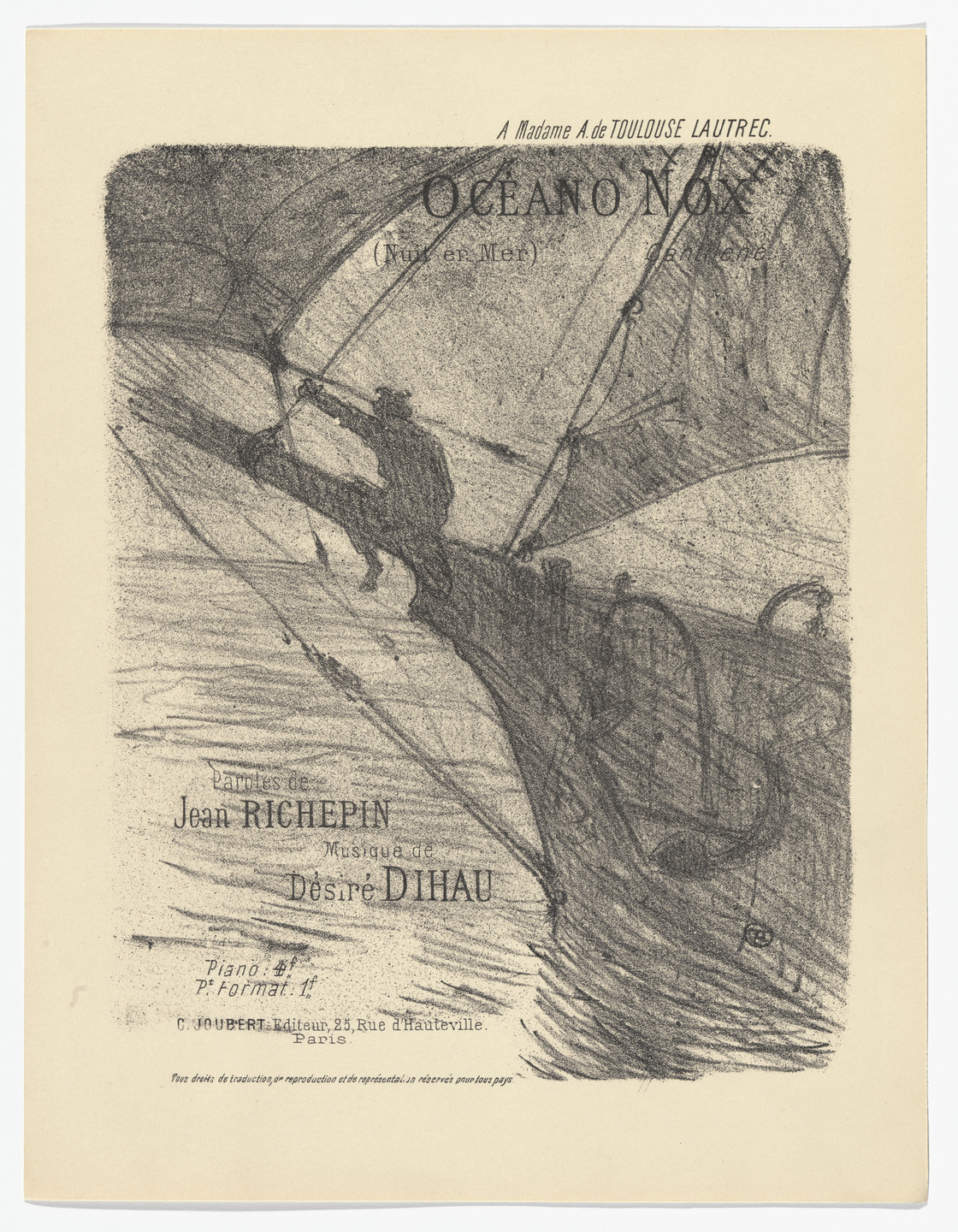 Henri de Toulouse-Lautrec. Night at Sea (Oceano nox) from Quatorze lithographies originales (Mélodies de Désiré Dihau). 1895, published 1935