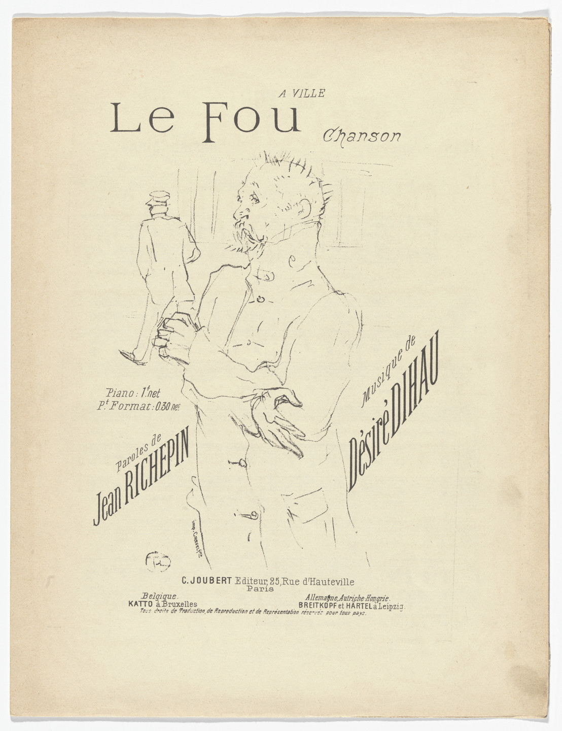 Henri de Toulouse-Lautrec. The Madman (Le fou) (title page of inserted song sheet) from Quatorze lithographies originales (Mélodies de Désiré Dihau). 1895-1935