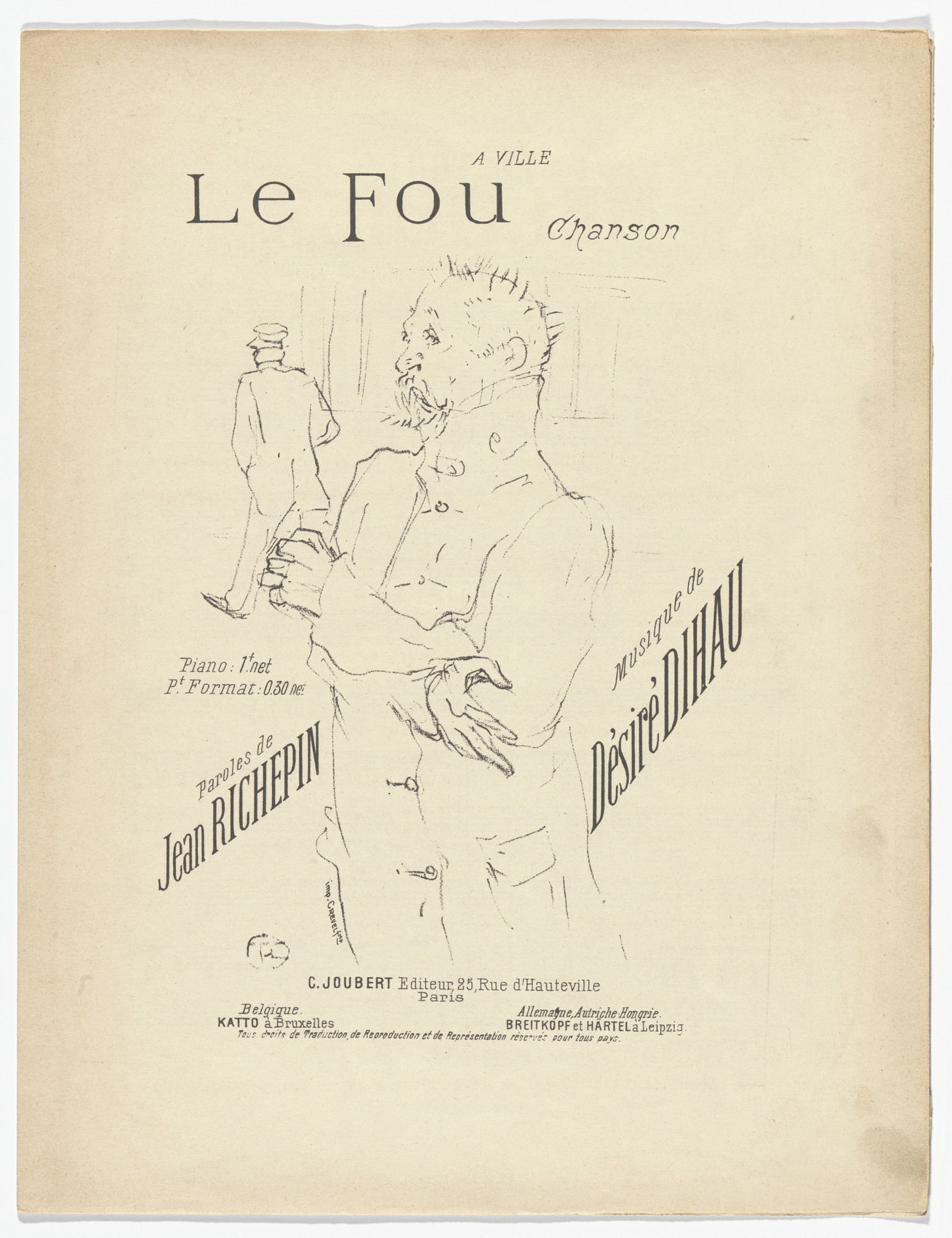 Henri de Toulouse-Lautrec. The Madman (Le fou) (title page of inserted song sheet) from Quatorze lithographies originales (Mélodies de Désiré Dihau)