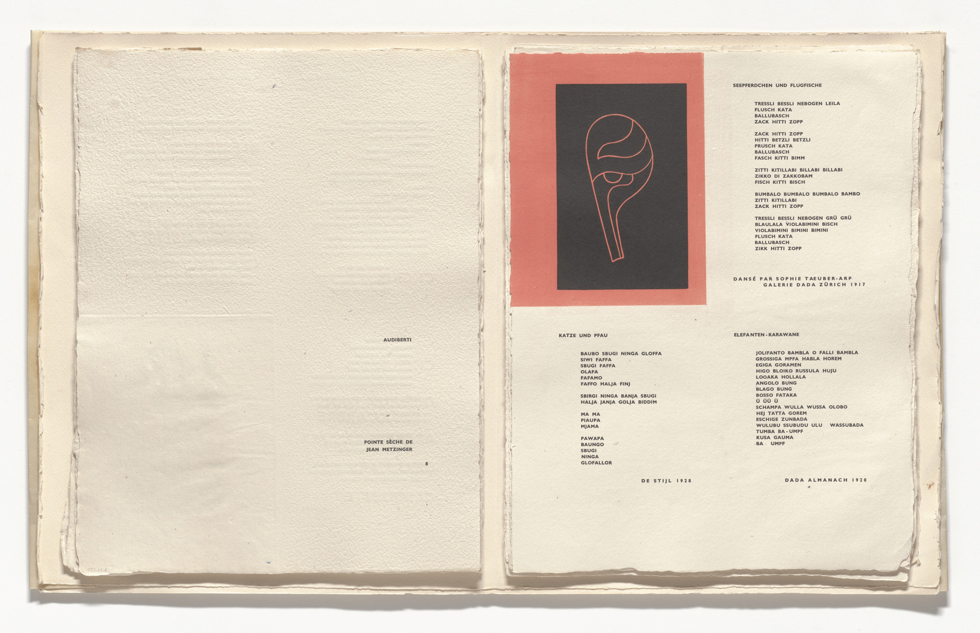 Sophie Taeuber-Arp, Jean (Hans) Arp. In-text plate (folio 9) from Poésie de mots inconnus. 1949