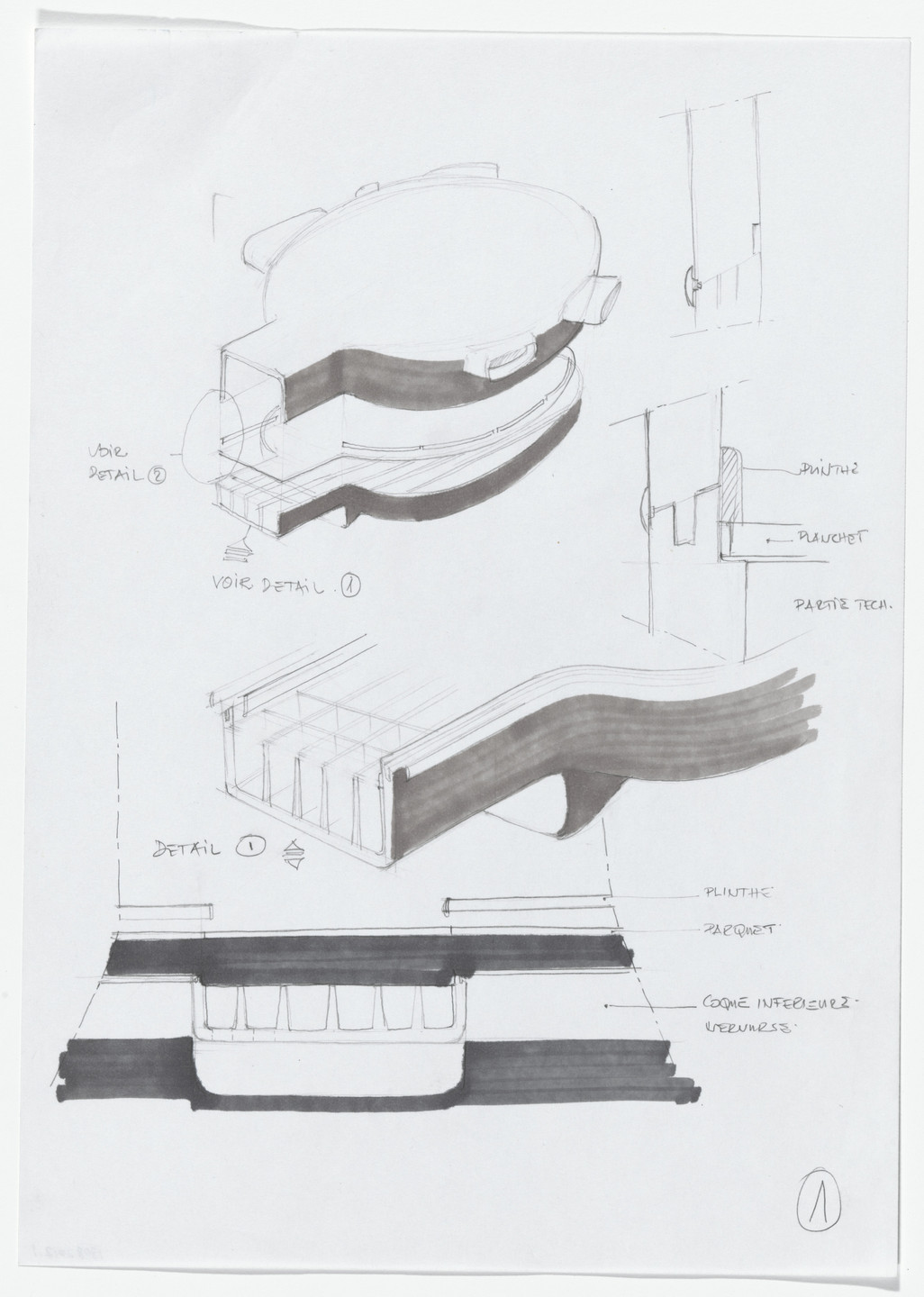 Daniel Grataloup. Urban Proposal with Multi Thin-Shell Capsules, project (Detail sketches). 1970