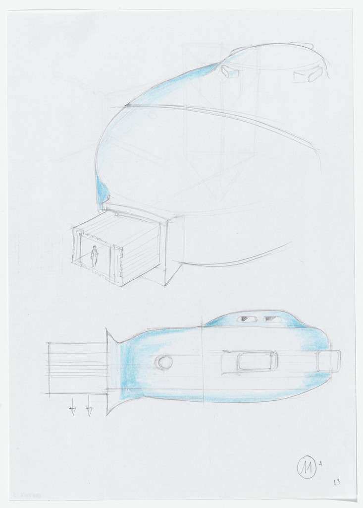 Urban Proposal with Multi Thin-Shell Capsules, project (Exterior perspective and elevation sketches)