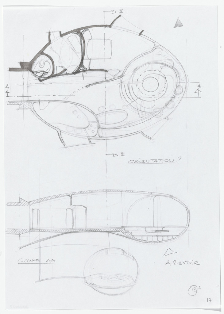 Urban Proposal with Multi Thin-Shell Capsules, project (Plan and elevation sketches), Daniel Grataloup, 1970