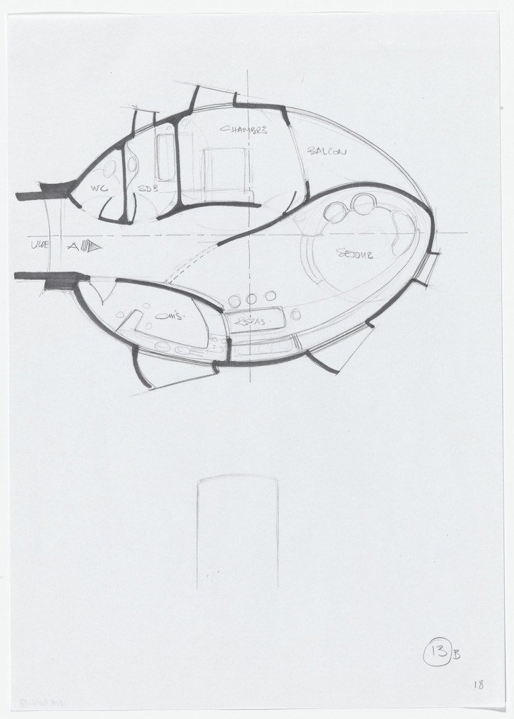 Urban Proposal with Multi Thin-Shell Capsules, project (Plan sketch), Daniel Grataloup, 1970