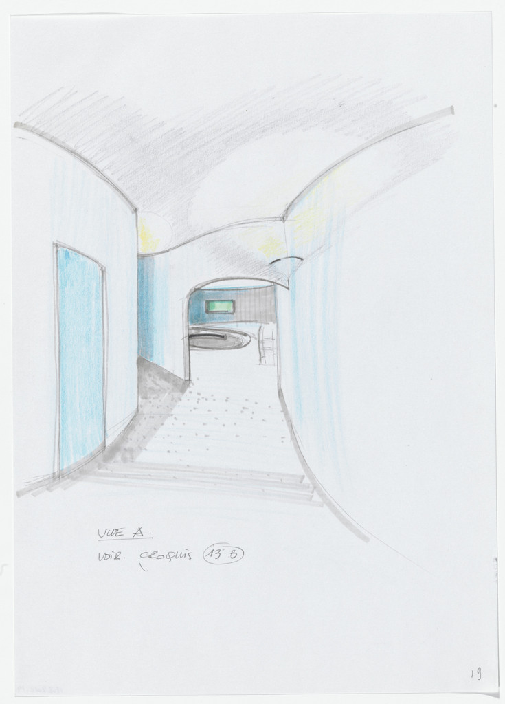 Urban Proposal with Multi Thin-Shell Capsules, project (Interior perspective sketch), Daniel Grataloup, 1970