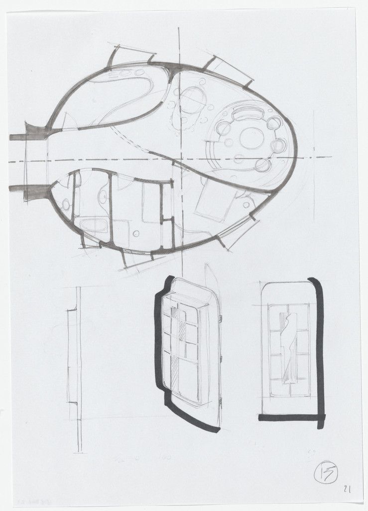 Urban Proposal with Multi Thin-Shell Capsules, project (Plan and detail sketches), Daniel Grataloup, 1970