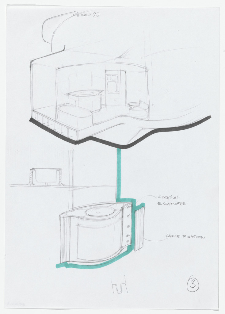 Urban Proposal with Multi Thin-Shell Capsules, project (Interior perspective and detail sketches)