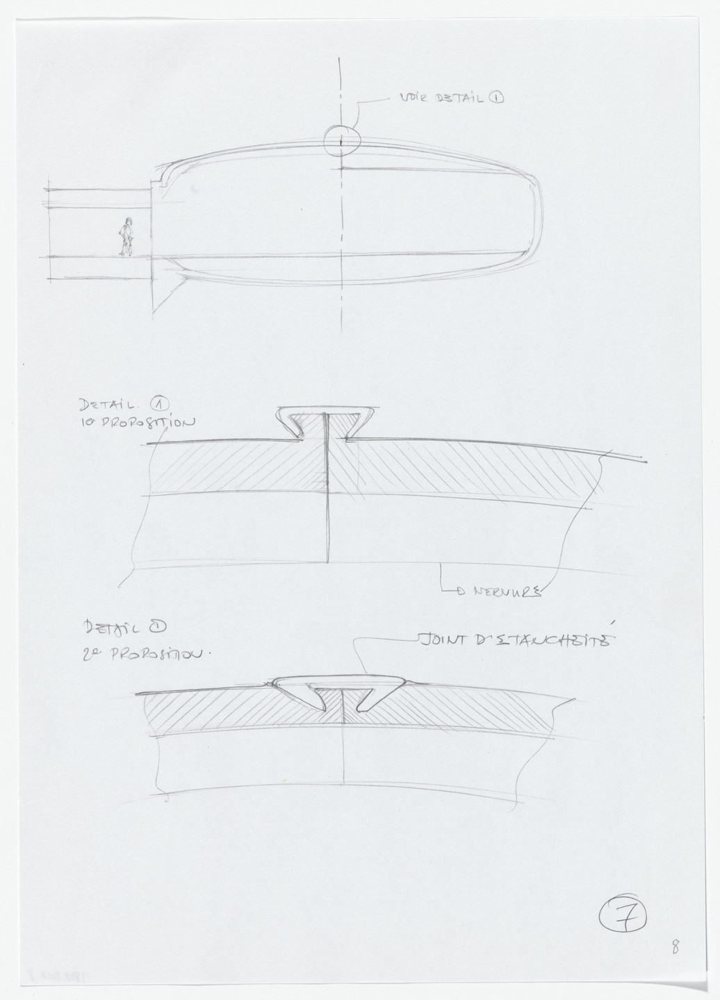 Daniel Grataloup. Urban Proposal with Multi Thin-Shell Capsules, project (Elevation and detail sketches). 1970