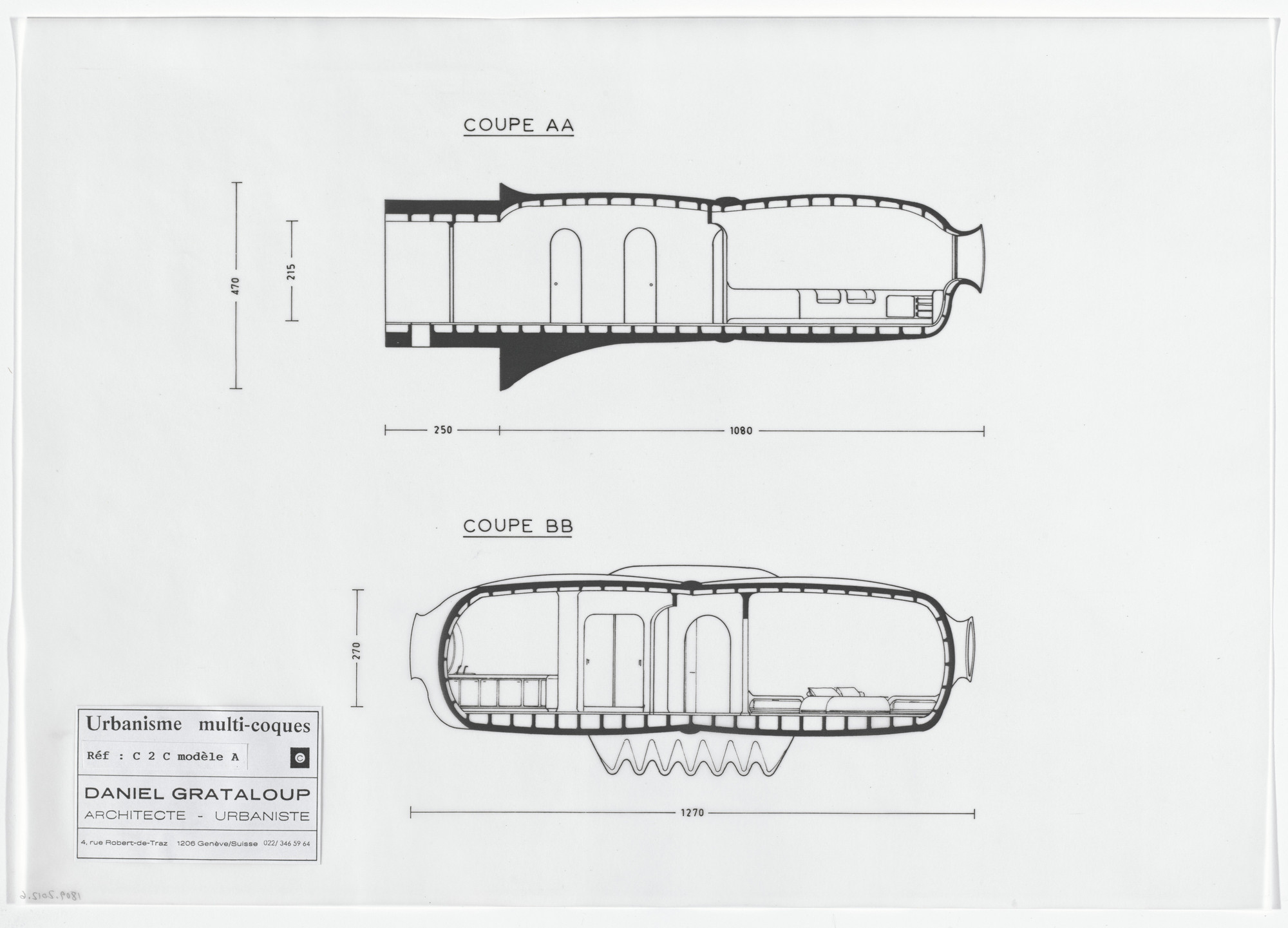 Daniel Grataloup. Urban Proposal with Multi Thin-Shell Capsules, project (Elevations)