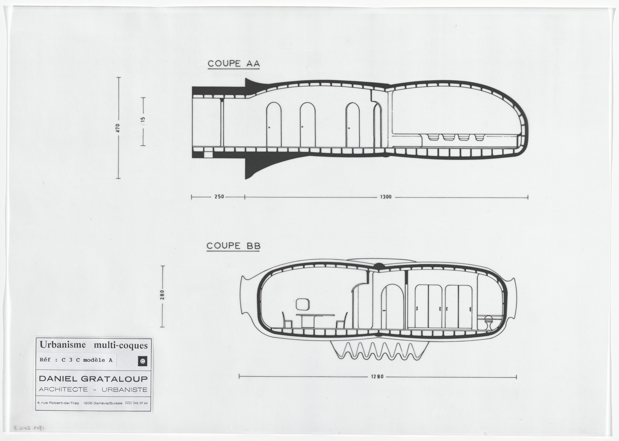Daniel Grataloup. Urban Proposal with Multi Thin-Shell Capsules, project (Elevations)