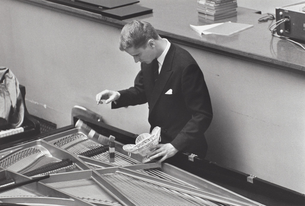 George Brecht's Incidental Music (1961), performed by Karl-Erik Welin during Fluxus International Festspiele Neuester Musik, Hörsaal des Städtischen Museums, Wiesbaden, September 1, 1962 by George Brecht