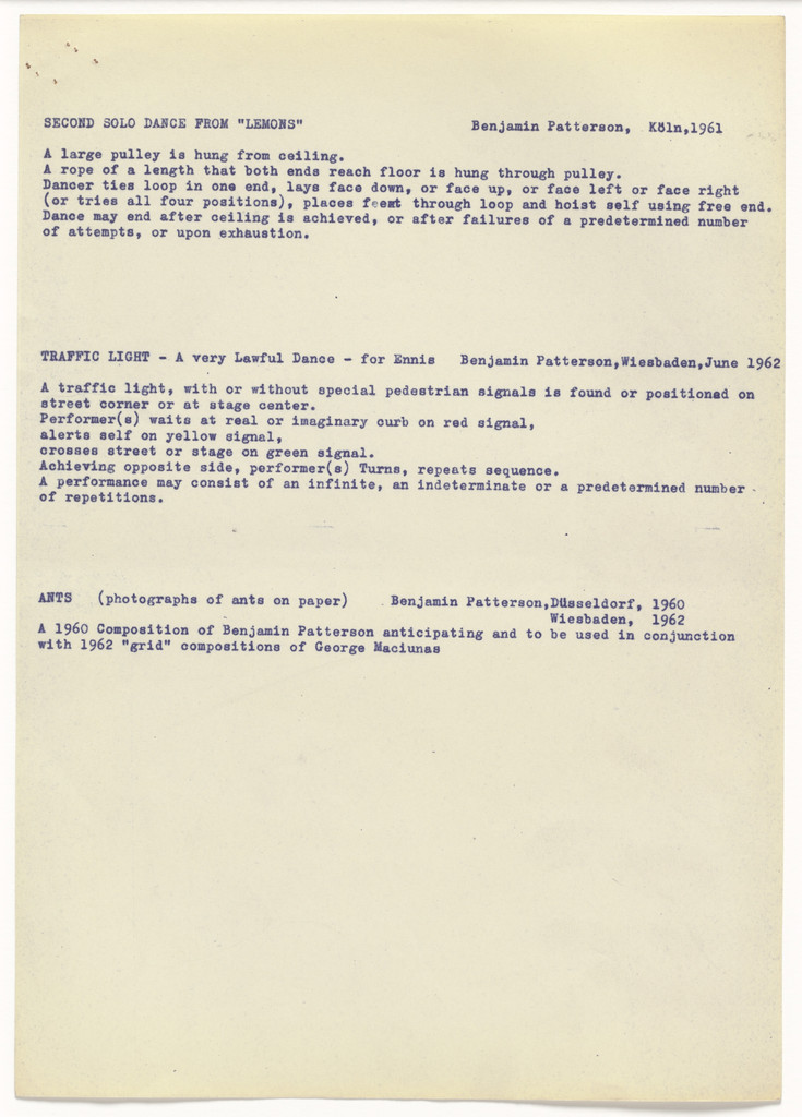 Second Solo Dance from Lemons, Traffic Light, and Ants by Benjamin Patterson