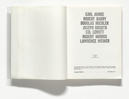 Lawrence Weiner, Robert Morris, Joseph Kosuth, Douglas Huebler, Robert Barry, Sol LeWitt, Carl Andre, Various Artists. Untitled (Xerox Book). 1968