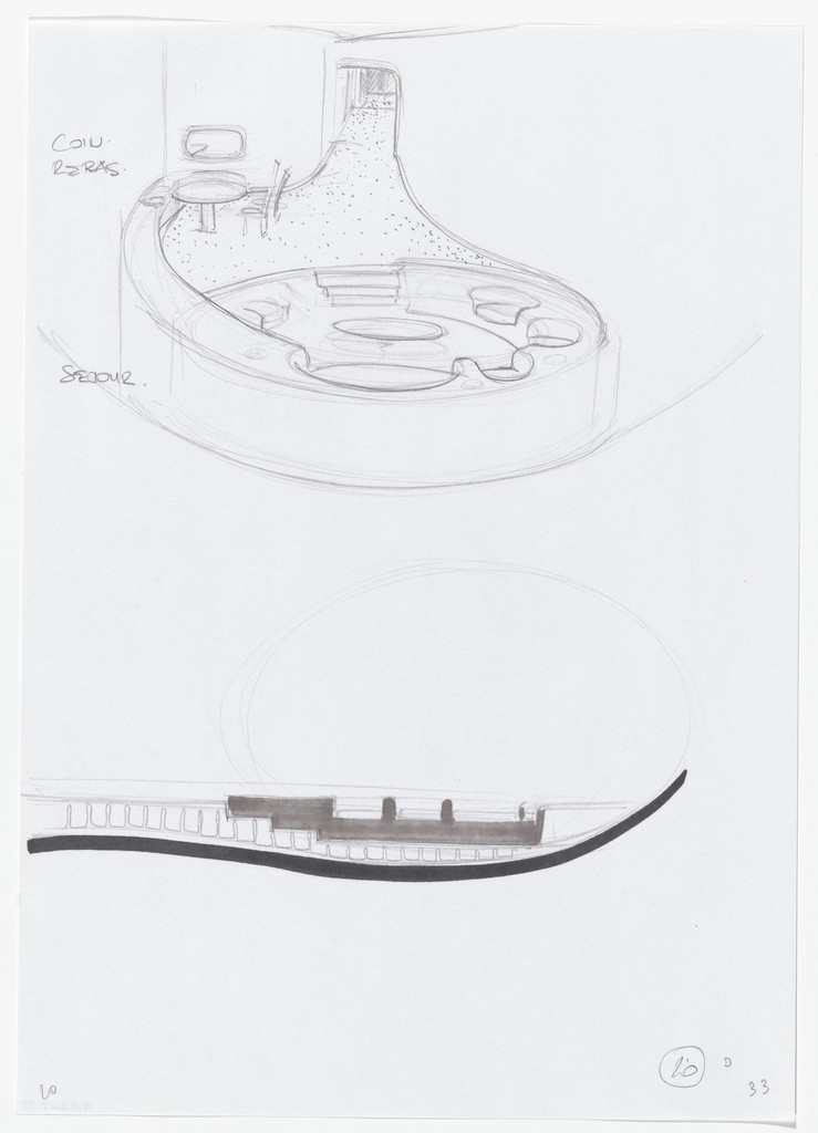Urban Proposal with Multi Thin-Shell Capsules, project (Interior perspective and elevation sketches)