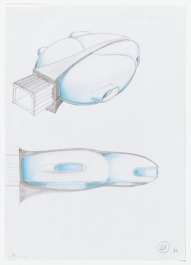 Urban Proposal with Multi Thin-Shell Capsules, project (Exterior perspective and elevation sketches)