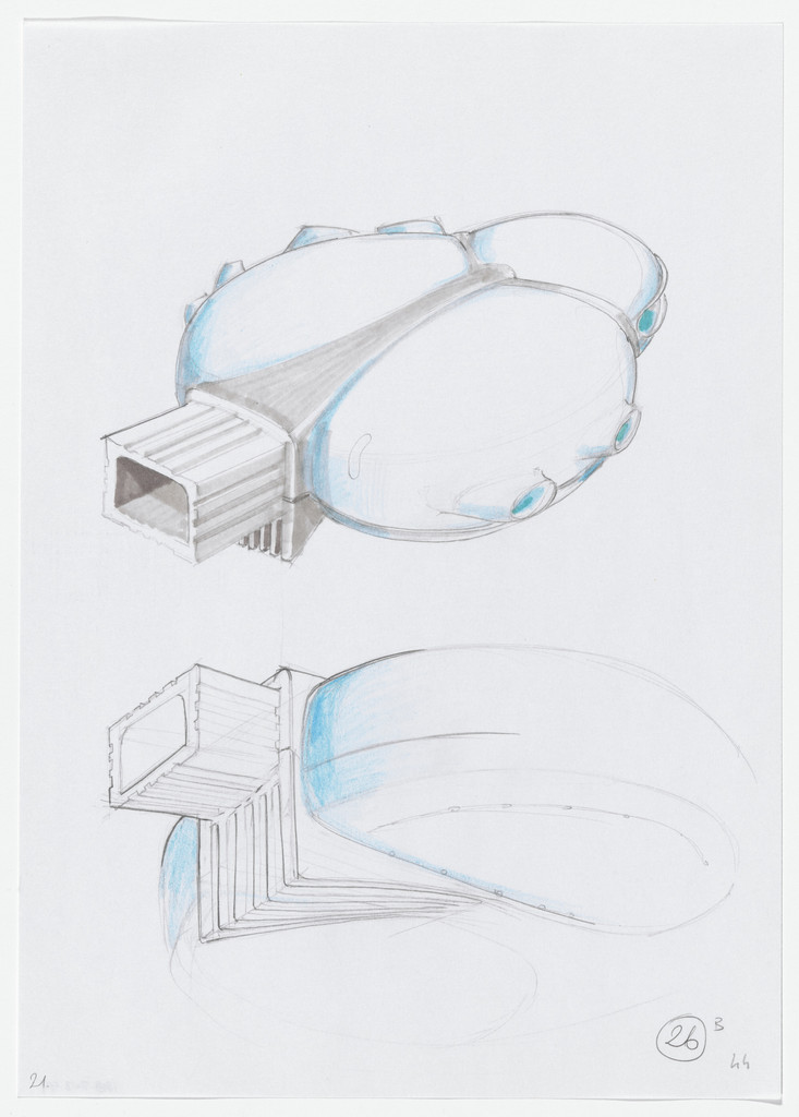 Urban Proposal with Multi Thin-Shell Capsules, project (Exterior perspective and detail sketches)
