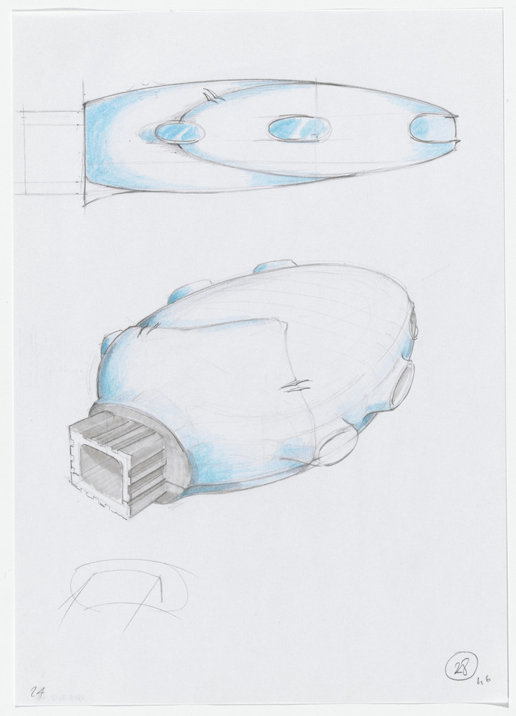 Urban Proposal with Multi Thin-Shell Capsules, project (Elevation and exterior perspective sketches)