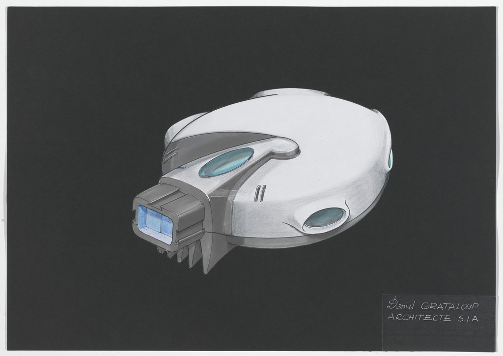 Urban Proposal with Multi Thin-Shell Capsules, project (Exterior perspective), Daniel Grataloup, 1970-1996