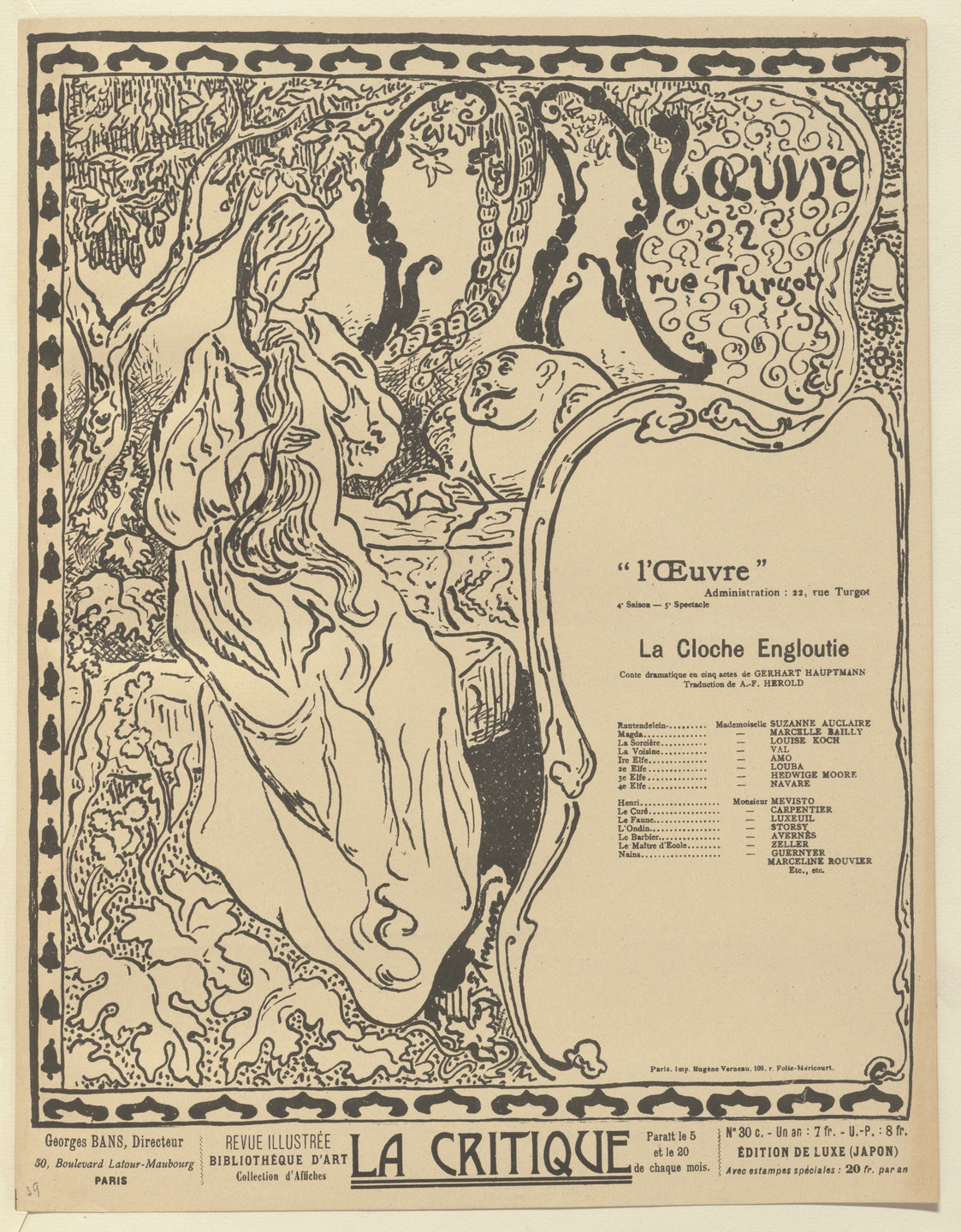Paul Ranson. Program for The Sunken Bell (La Cloche engloutie) from The Beraldi Album of Theatre Programs. 1897