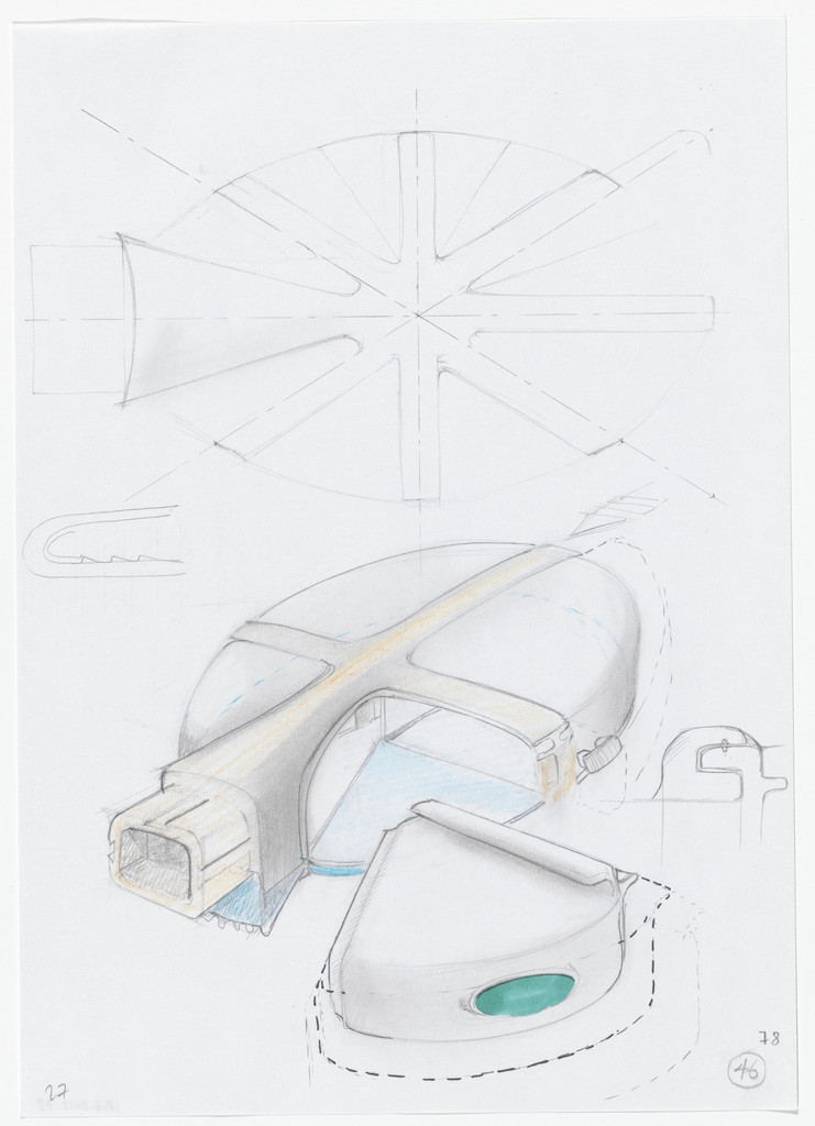 Urban Proposal with Multi Thin-Shell Capsules, project (Exterior perspective, plan and detail sketches)