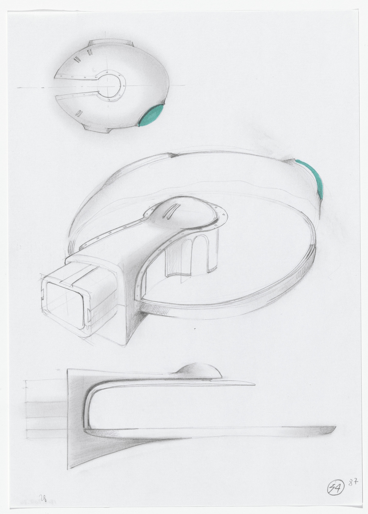 Daniel Grataloup. Urban Proposal with Multi Thin-Shell Capsules, project (Plan, interior perspective and elevation sketches)