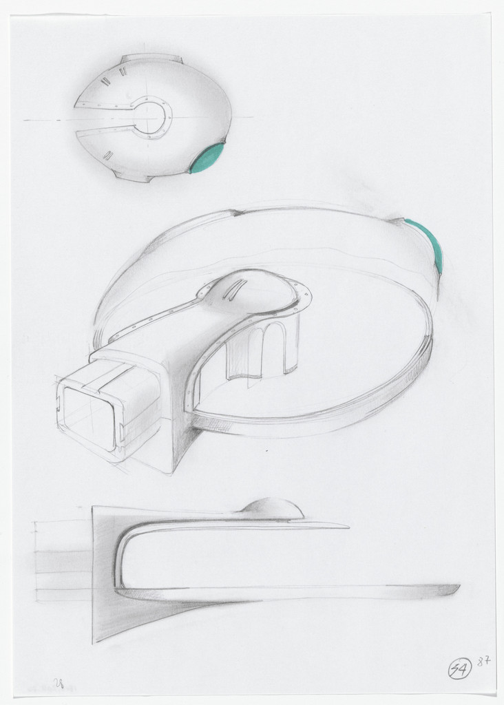 Urban Proposal with Multi Thin-Shell Capsules, project (Plan, interior perspective and elevation sketches), Daniel Grataloup, 1970
