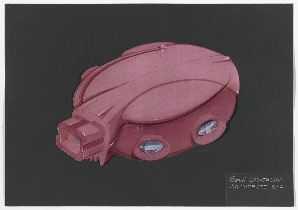 Urban Proposal with Multi Thin-Shell Capsules, project (Exterior perspective), Daniel Grataloup, 1970-1996