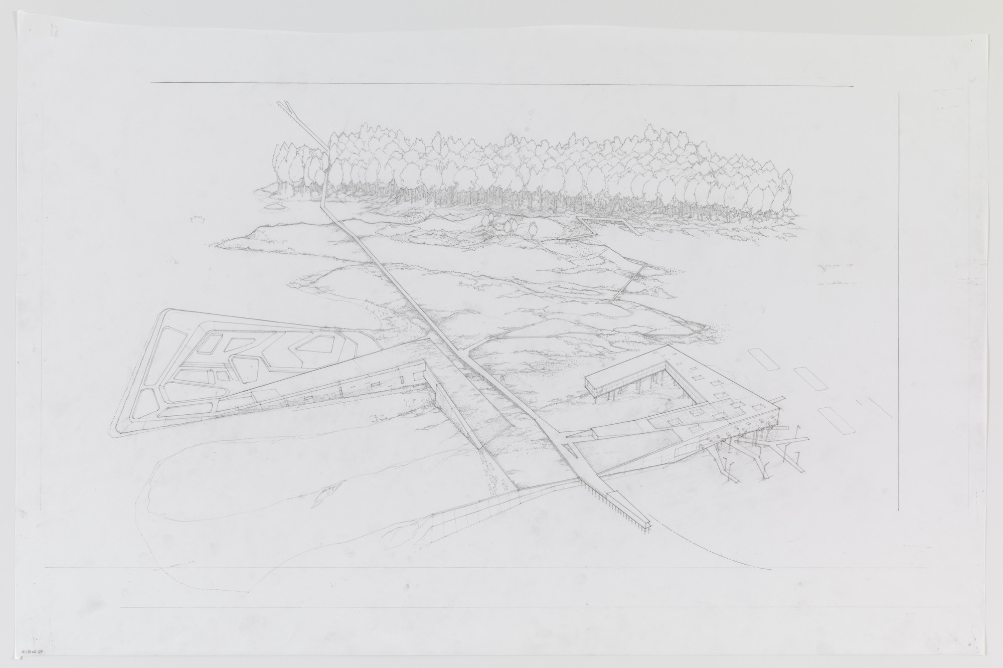 Paul Lewis, Marc Tsurumaki, David J. Lewis. Water Lodge, Water Proving Ground Project, Liberty State Park, NJ (Aerial perspective). 2010