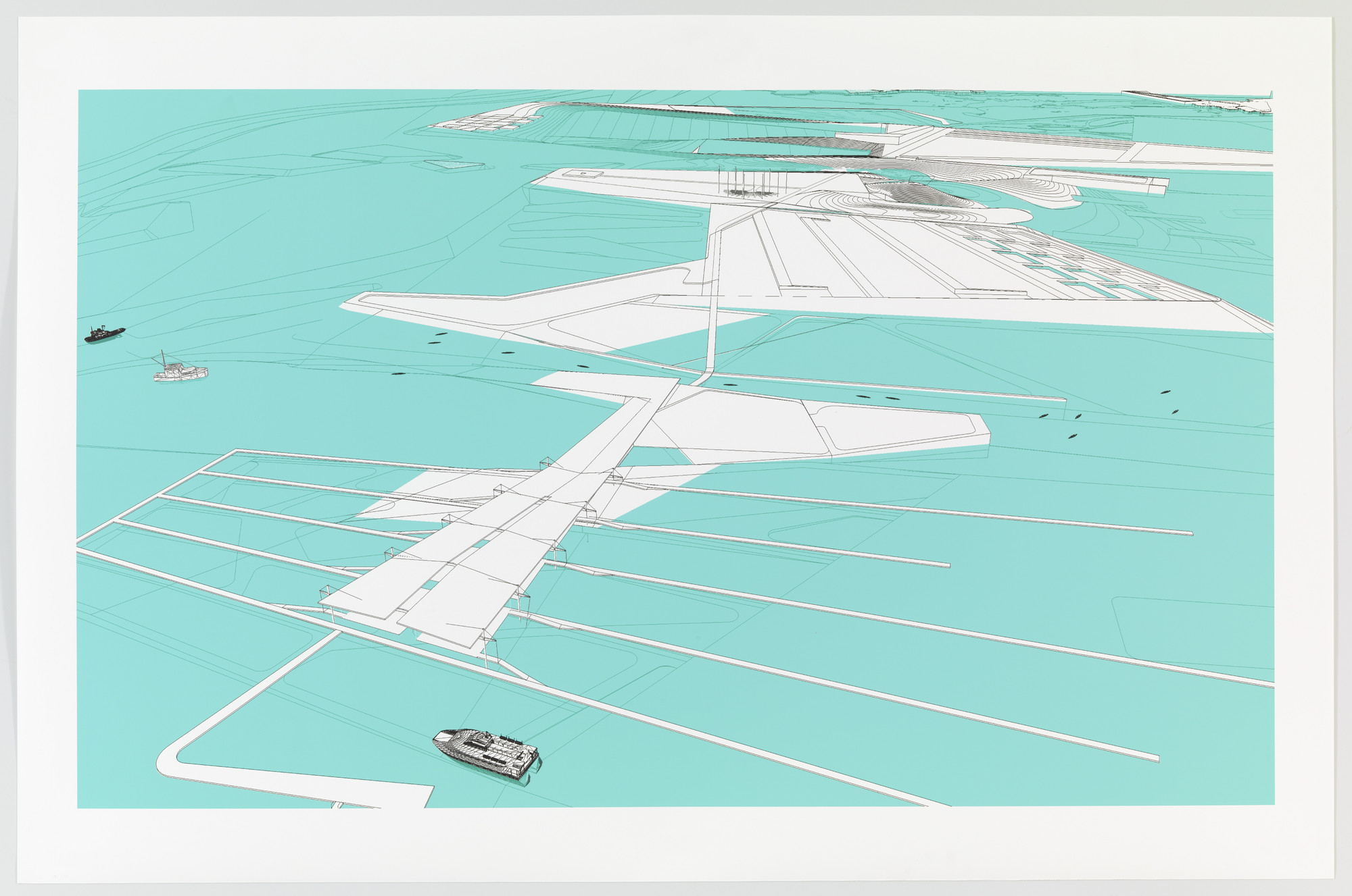 Paul Lewis, Marc Tsurumaki, David J. Lewis. Aquaculture Research and Development Center, Water Proving Ground Project, Liberty State Park, NJ (Aerial perspective). 2010