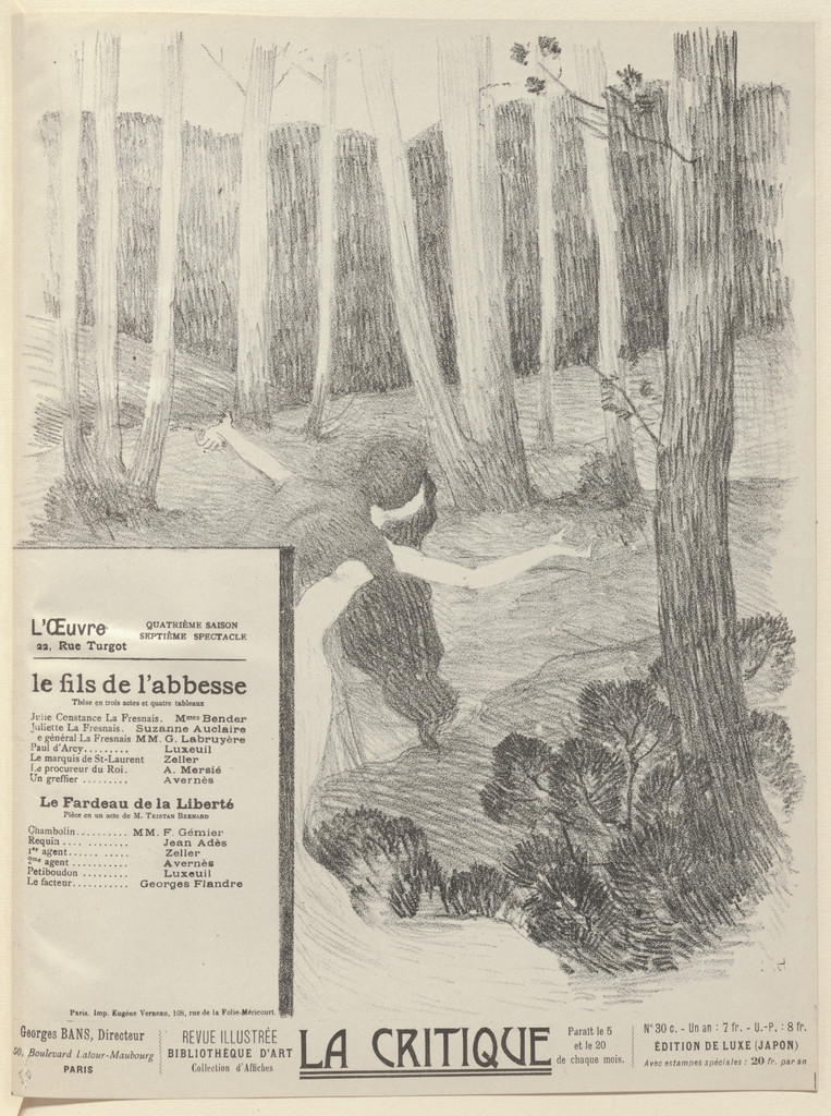Program for The Son of the Abbess (Le Fils de l'abbesse) and The Burden of Liberty (Le Fardeau de la liberté) from The Beraldi Album of Theatre Programs, Henri Lebasque, 1897