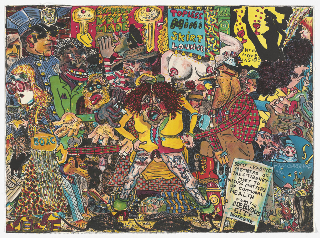 Nervous City Street Scene from Ten Lithographs by Ten Artists