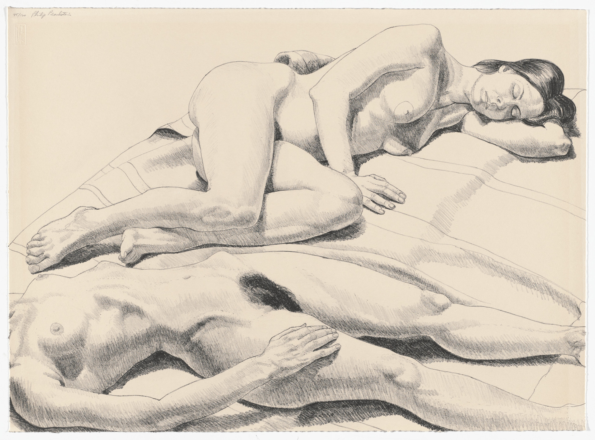 Philip Pearlstein. Two Reclining Nudes on Rug from Ten Lithographs by Ten Artists. 1971