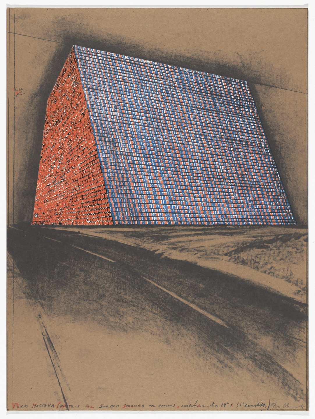 Christo. Texas Mastaba, Project for 500,000 Stacked Oil Drums from America: The Third Century. 1976