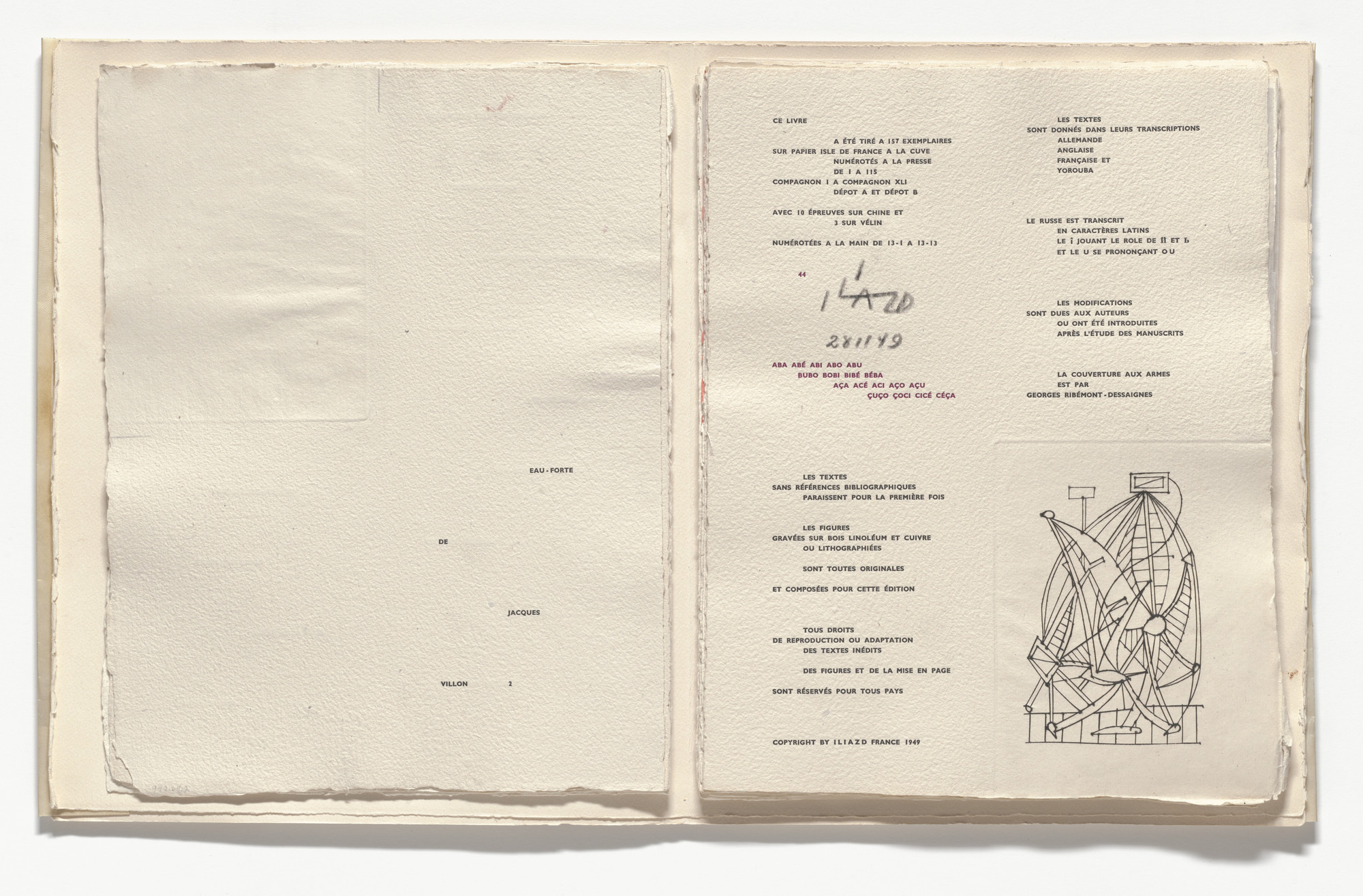 Oscar Domínguez. In-text plate (justification) from Poésie de mots inconnus. 1949
